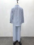 Plus Size Women Casual Striped Shirt and Pant Two-Piece Set