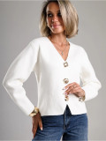 Women Autumn/Winter Large Button V-neck Short Knitting Solid Outerwear Sweater