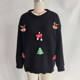 Women Autumn/Winter Christmas Patchwork Round Neck Sweater
