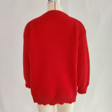 Women Bear Round Neck Casual Long-Sleeve Sweater