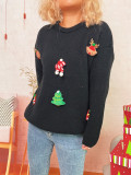 Women Autumn/Winter Christmas Patchwork Round Neck Sweater