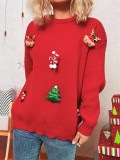 Women Autumn/Winter Christmas Patchwork Round Neck Sweater