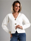 Women Autumn/Winter Large Button V-neck Short Knitting Solid Outerwear Sweater
