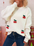 Women Christmas Cherry Round Neck Casual Sweaters