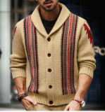Men's Autumn/Winter Long-Sleeve Jacquard Turndown Collar Sweater
