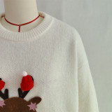 Women Christmas Cartoon Deer Round Neck Casual Sweater