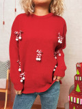 Women Christmas Round Neck Patchwork Bow Sweater