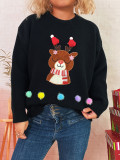 Women Christmas Cartoon Deer Round Neck Casual Sweater