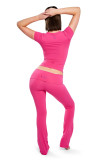 Women Solid Sexy Short-Sleeve Top and Pants Yoga Two-Piece Set