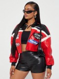 Women Color Block Stand Collar Hip Hop Jacket Top