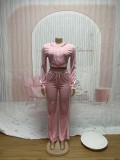 Women Casual Zipper Top and Pant Two Piece Set