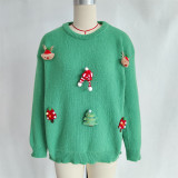 Women Autumn/Winter Christmas Patchwork Round Neck Sweater
