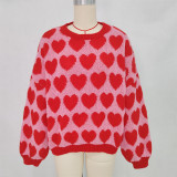 Women Color Block Heart Print Valentine's Day Sweater
