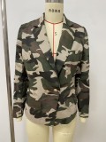 Women Autumn/Winter Turndown Collar Camouflage Print Blazer