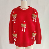 Women Bear Round Neck Casual Long-Sleeve Sweater