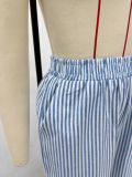Plus Size Women Casual Striped Shirt and Pant Two-Piece Set
