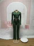 Women Casual Zipper Top and Pant Two Piece Set