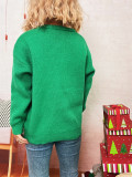Women Christmas Patchwork Cartoon Deer Knitting Round Neck Sweater