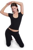 Women Solid Sexy Short-Sleeve Top and Pants Yoga Two-Piece Set