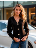 Women Autumn/Winter Large Button V-neck Short Knitting Solid Outerwear Sweater