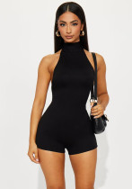 Women's Fashion Sexy Solid Halter Neck Lace-Up Sleeveless High Low Back Shorts Jumpsuit Women's Fashion Sexy Solid Halter Neck Lace-Up Sleeveless High Low Back Shorts Jumpsuit