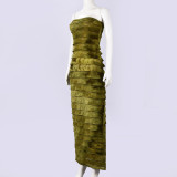 Women's Autumn Tie-Dye Strapless Low Back Slim Fitted Long Dress