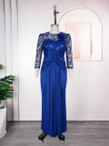African Women's Plus Size Patchwork Lace Sequin Formal Party Evening Dress