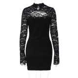 Women's Autumn Sexy Lace Cutout Tight Fitting Bodycon Dress