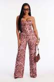 Women's Printed Leopard Print Fashion Fitted Strapless Top & Pants Two-Piece Set