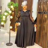 Women's Elegant Lace Sleeve Sequin Formal Maxi Dress