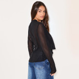 Women's Autumn & Winter Deep V Cowl Neck Chiffon Long-Sleeve Blouse