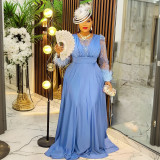 Women's Elegant Lace Sleeve Sequin Formal Maxi Dress