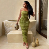 Women's Autumn Tie-Dye Strapless Low Back Slim Fitted Long Dress