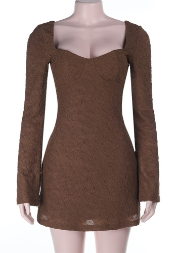 Plunging V-Neck Chic Long-Sleeve Bodycon Dress