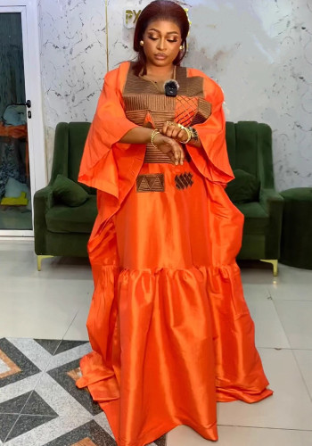 African Embroidered Robe Bat Sleeves Loose Women's Dress