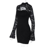 Women's Autumn Sexy Lace Cutout Tight Fitting Bodycon Dress