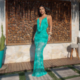 Sexy Deep V Strap Printed Slim Fitted Maxi Dress