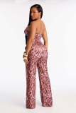 Women's Printed Leopard Print Fashion Fitted Strapless Top & Pants Two-Piece Set