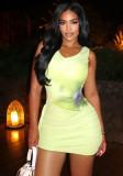 Women's Sleeveless Color-Block Round Neck Printed Slim Waist Ruched Bodycon Mini Dress