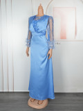 Women's Elegant Lace Sleeve Sequin Formal Maxi Dress