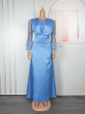 Women's Elegant Lace Sleeve Sequin Formal Maxi Dress