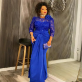 African Women's Plus Size Patchwork Lace Sequin Formal Party Evening Dress