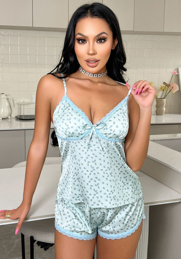 Floral Strap V-Neck Pajama Shorts SetLoungewear