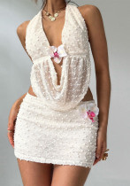 Summer Trendy Low Back Lace-Up Bodycon Two-Piece Skirt Set