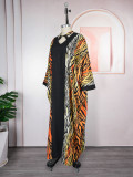 Lace-Up Robe African Clothing Plus Size Women's Beaded Leopard Print Dress