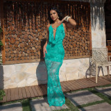 Sexy Deep V Strap Printed Slim Fitted Maxi Dress