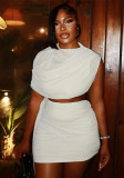 Solid Fashion Round Neck Two-Piece Set Asymmetric Top & Mini Skirt Women's Outfit