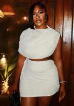 Solid Fashion Round Neck Two-Piece Set Asymmetric Top & Mini Skirt Women's Outfit