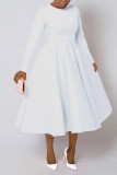 Women's Autumn & Winter Chic Elegant Solid Round Neck Long-Sleeve A-line Flared Maxi Dress