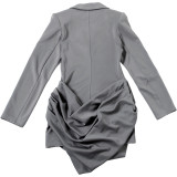 Women's Autumn & Winter Chic Solid Deep V-Neck Slim Waist Slim Fit Blazer Dress